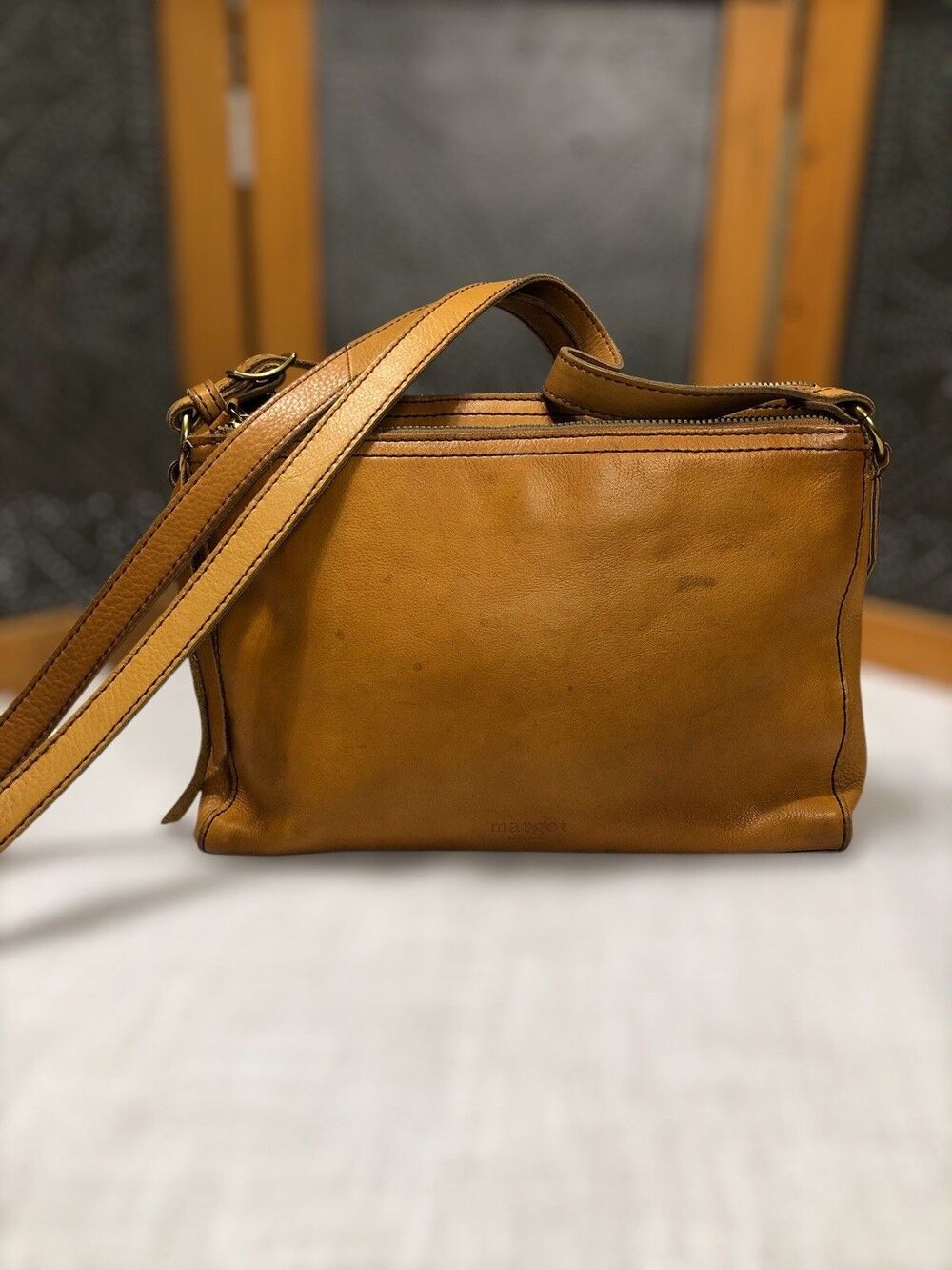 Margot New York Leather Crossbody Bag Cognac Accordion Slim Shoulder Purse